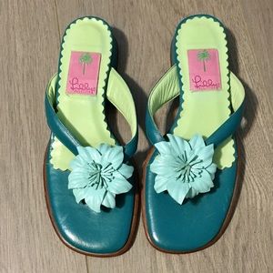 New Lilly Pulitzer Vintage Leather Flower Sandals